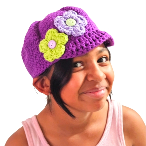 Handmade Other - Handmade Boho Crochet Hat Cotton Floral Cap Purple Lavender Summer Werable Art